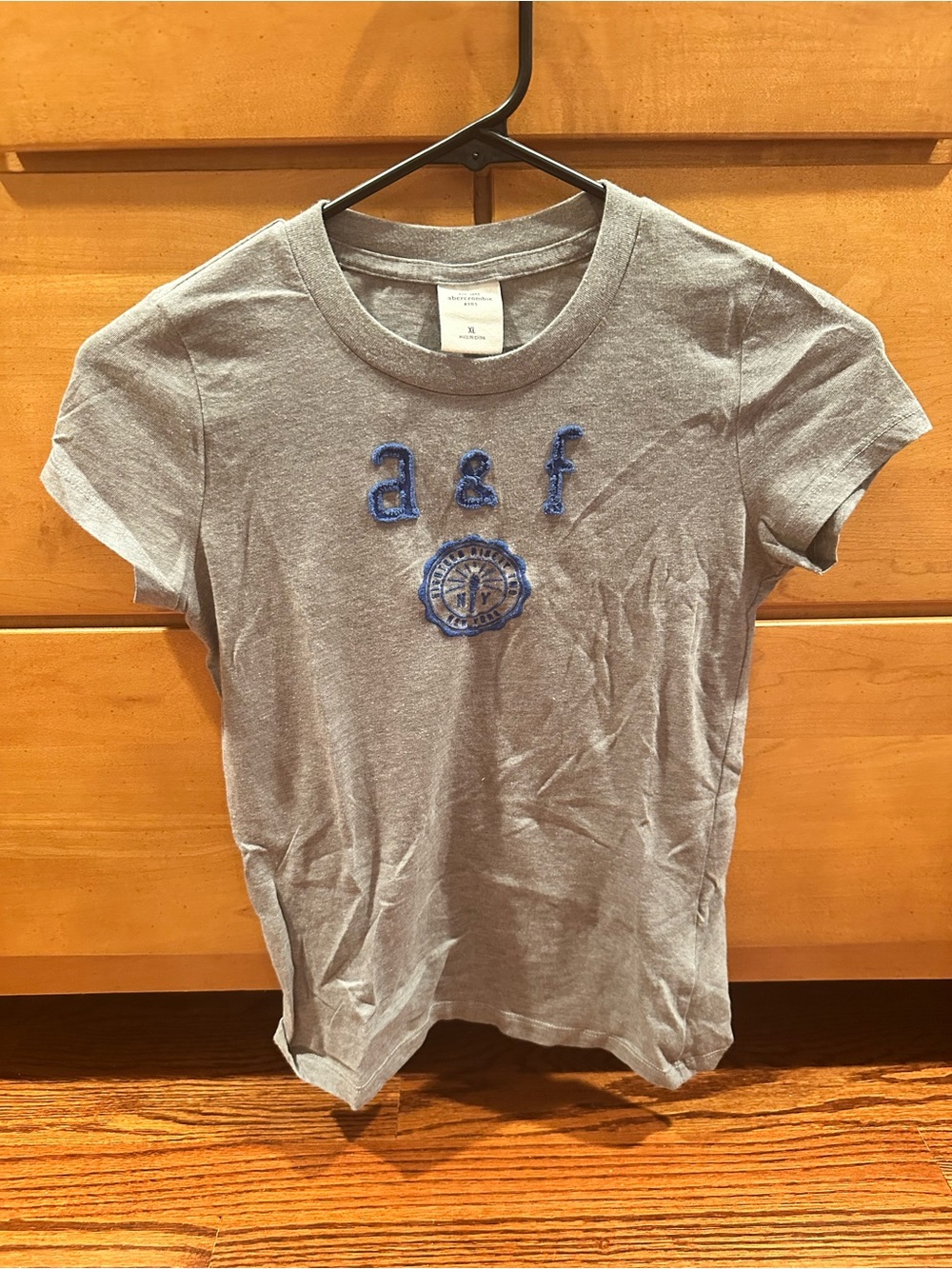 abercrombie kids Gray Tee with Blue Embroidered a&f Logo